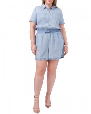 Dámské Kombinéza Vince Camuto Button-Down Romper (Plus Size) Blankyt | 9123-GPDZU