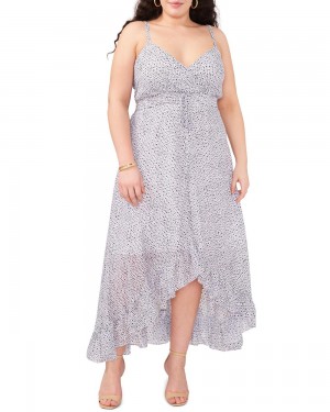 Dámské Maxi Šaty Vince Camuto Dash-Print High-Low (Plus Size) Bílé | 0276-HDWQA