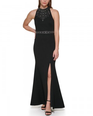 Dámské Maxi Šaty Vince Camuto Embellished Halter-Neck Gown Černé | 3190-TIXUB