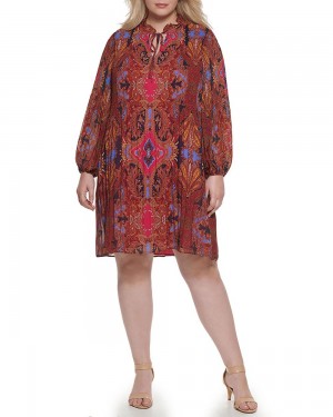 Dámské Maxi Šaty Vince Camuto Floral-And-Paisley-Print Plisovaný Chiffon (Plus Size) Růžové | 2518-TNUXL