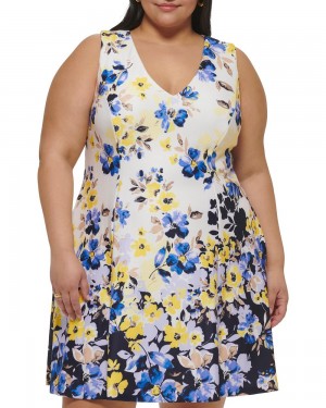 Dámské Maxi Šaty Vince Camuto Floral-Print Fit-And-Flare (Plus Size) Blankyt | 5316-BRSLV