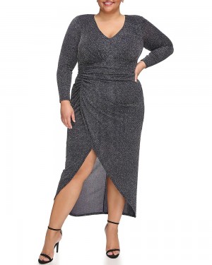 Dámské Maxi Šaty Vince Camuto Metallic-Glitter V-Neck (Plus Size) Tmavě Blankyt | 2675-DRLNK