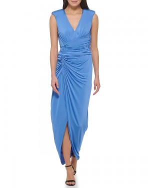 Dámské Maxi Šaty Vince Camuto Ruched Front-Slit V-Neck Gown Blankyt | 2814-XQFBN