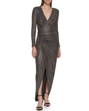 Dámské Maxi Šaty Vince Camuto Ruched Metallic V-Neck Gown Zlaté | 2168-ENLQA