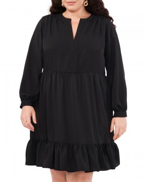 Dámské Maxi Šaty Vince Camuto Ruched Split-Neck (Plus Size) Černé | 8496-NVQAK