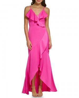 Dámské Maxi Šaty Vince Camuto Ruffled Asymmetrical Gown Fuchsie Růžové | 8642-YGJMW