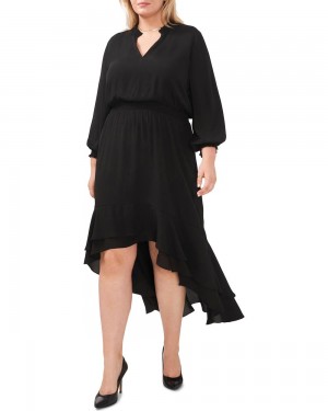 Dámské Maxi Šaty Vince Camuto Smocked-Pasem High-Low (Plus Size) Černé | 0683-WZHOK