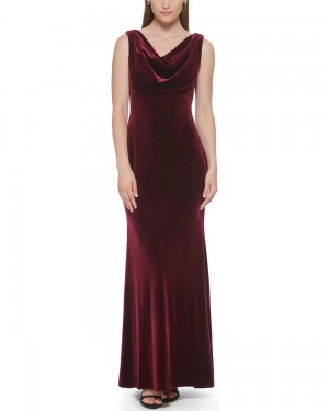 Dámské Maxi Šaty Vince Camuto Velvet Cowl-Neck Gown Vínové | 5103-HRCZD