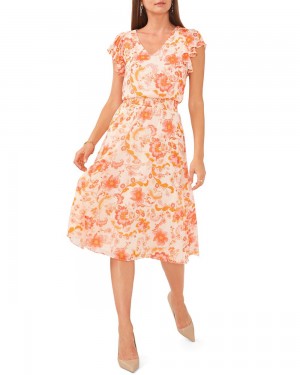 Dámské Midi Šaty Vince Camuto Floral-Print Oranžové | 0541-KNCAZ