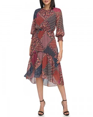 Dámské Midi Šaty Vince Camuto Printed High-Low Blankyt | 0345-TASGX