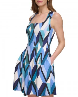 Dámské Mini Šaty Vince Camuto Abstract Chevron-Print Fit-And-Flare Blankyt | 2541-OYRCA