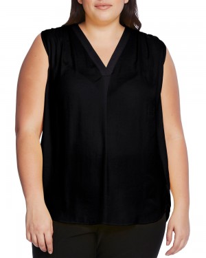 Dámské Topy Vince Camuto Bez Rukávů V-Neck (Plus Size) Černé | 7138-OMLPE