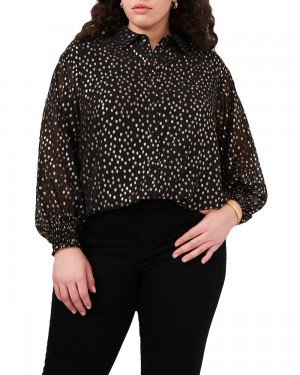 Dámské Topy Vince Camuto Foil-Dot Button-Down Tunic (Plus Size) Černé | 4905-TRKAV