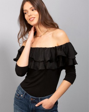 Dámské Topy Vince Camuto Ruffled Off-The-Shoulder Černé | 7654-FTEHR