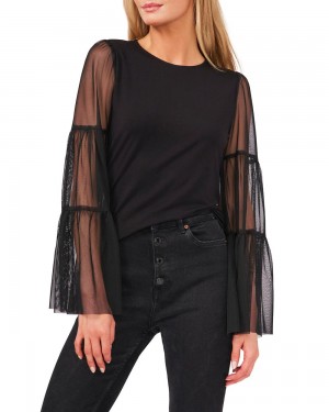 Dámské Topy Vince Camuto Tulle-Sleeve Černé | 1268-GMCYK