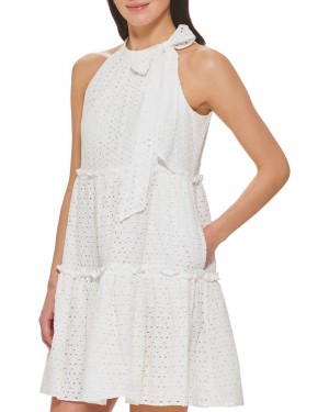 Dámské Šaty Vince Camuto Eyelet Tiered Bow-Detail Bílé | 1736-SOCXF