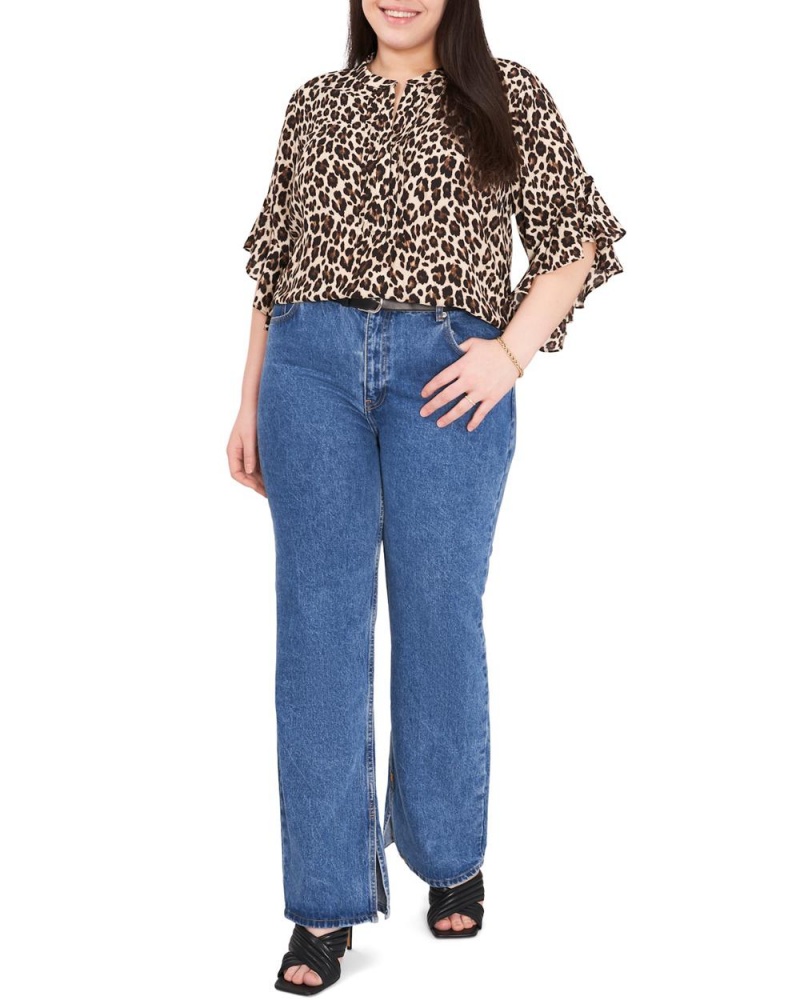 Dámské Halenka Vince Camuto Leopard-Print Ruffled-Sleeve (Plus Size) Černé Hnědé Leopard | 5720-RNXVO