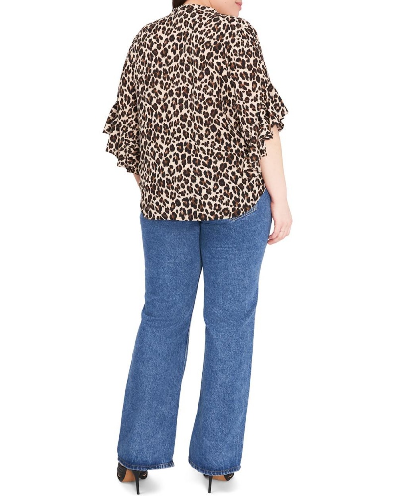 Dámské Halenka Vince Camuto Leopard-Print Ruffled-Sleeve (Plus Size) Černé Hnědé Leopard | 5720-RNXVO