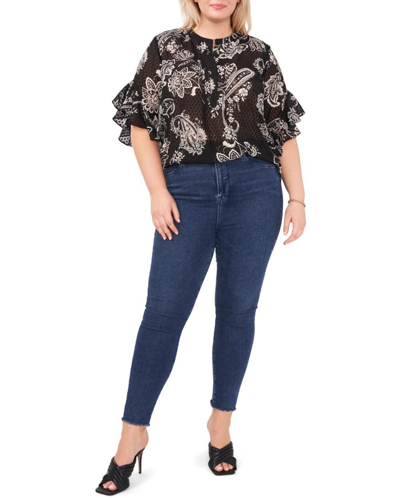 Dámské Halenka Vince Camuto Paisley-Print Ruffled-Sleeve (Plus Size) Černé | 2106-HIAEM