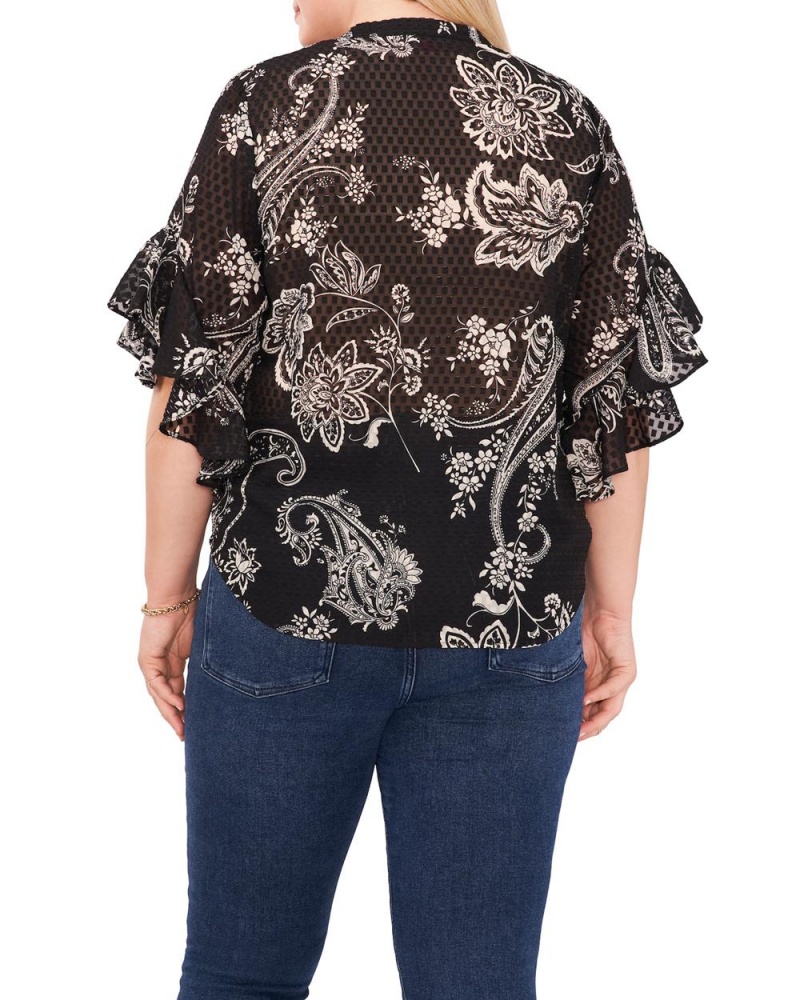 Dámské Halenka Vince Camuto Paisley-Print Ruffled-Sleeve (Plus Size) Černé | 2106-HIAEM