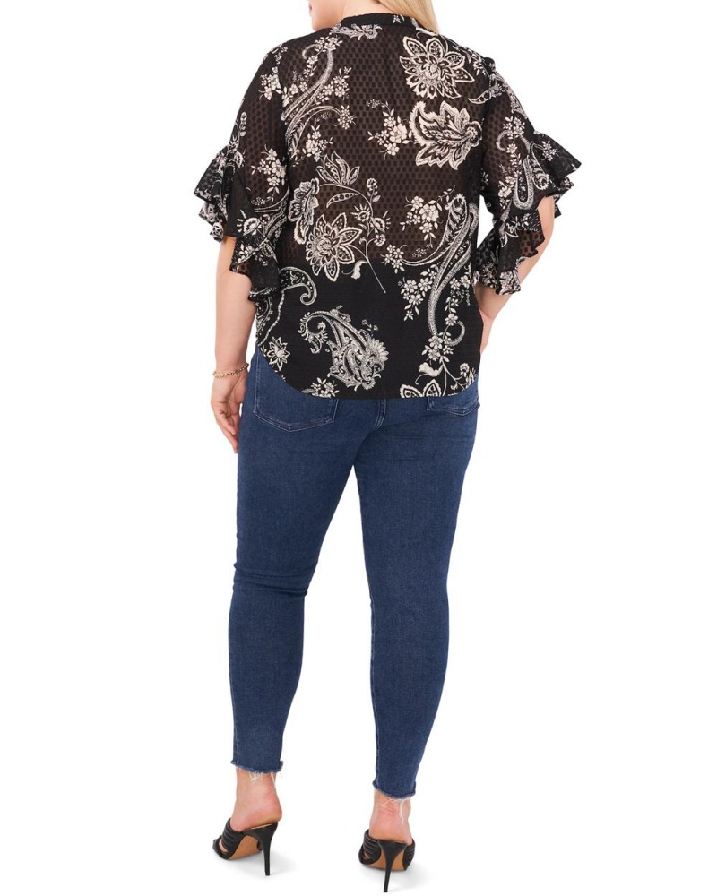 Dámské Halenka Vince Camuto Paisley-Print Ruffled-Sleeve (Plus Size) Černé | 2106-HIAEM