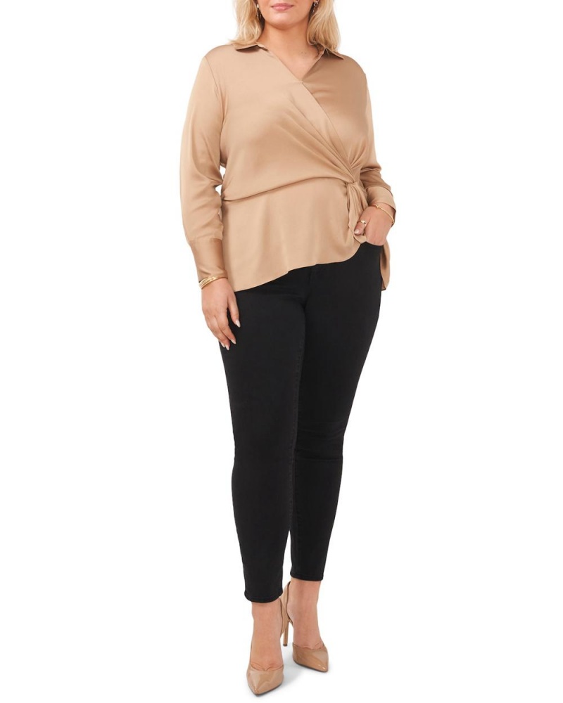 Dámské Halenka Vince Camuto Satin Twist-Detail Peplum (Plus Size) Hnědožlutý | 7129-DYVEZ