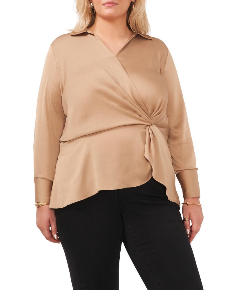 Dámské Halenka Vince Camuto Satin Twist-Detail Peplum (Plus Size) Hnědožlutý | 7129-DYVEZ