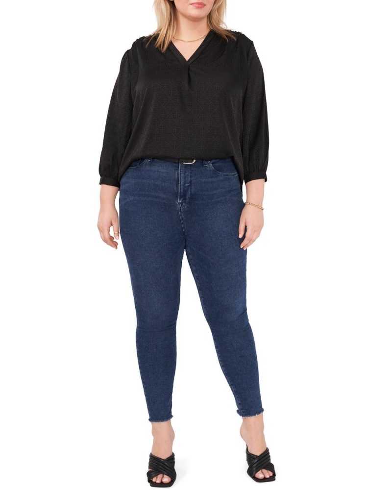 Dámské Halenka Vince Camuto V-Neck Inverted-Pleat (Plus Size) Černé | 8046-YDHSP