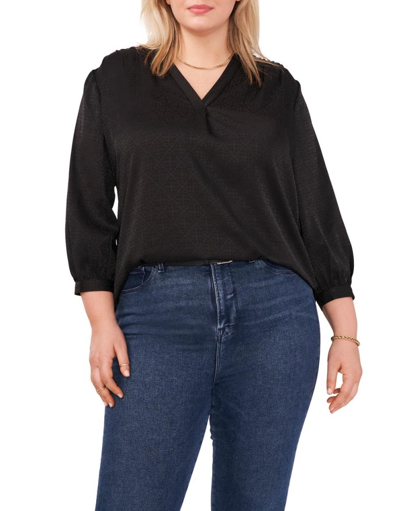 Dámské Halenka Vince Camuto V-Neck Inverted-Pleat (Plus Size) Černé | 8046-YDHSP