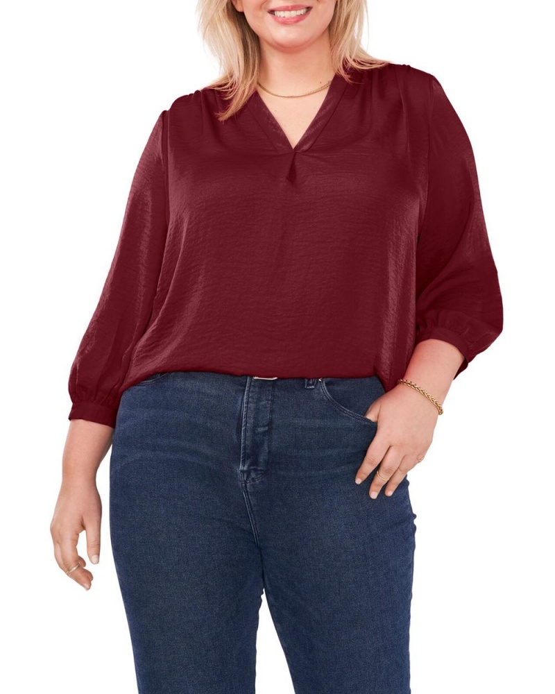 Dámské Halenka Vince Camuto V-Neck Inverted-Pleat (Plus Size) Vínové Tmavě | 0179-ISQUJ