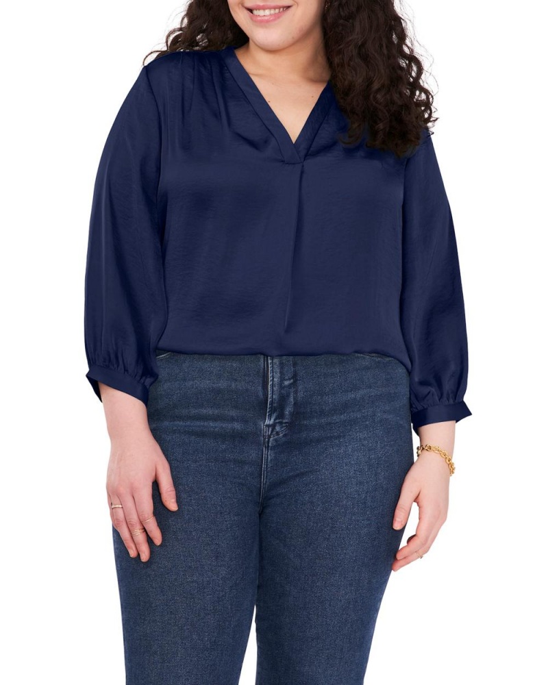 Dámské Halenka Vince Camuto V-Neck Inverted-Pleat (Plus Size) Tmavě Blankyt | 7254-SDWPY