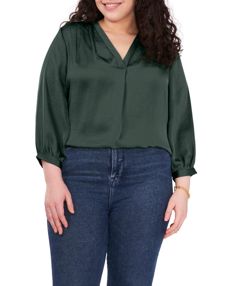 Dámské Halenka Vince Camuto V-Neck Inverted-Pleat (Plus Size) Zelene Tmavě | 7361-PEAQD