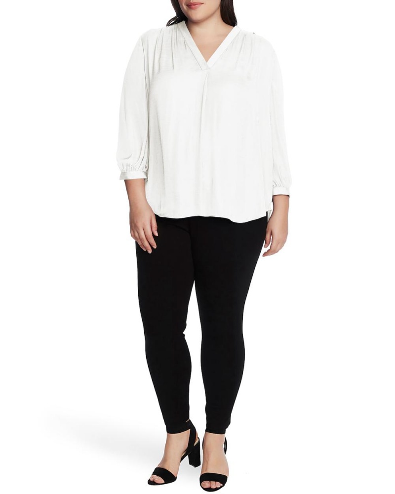 Dámské Halenka Vince Camuto V-Neck Inverted-Pleat (Plus Size) Bílé | 1708-SGCKN