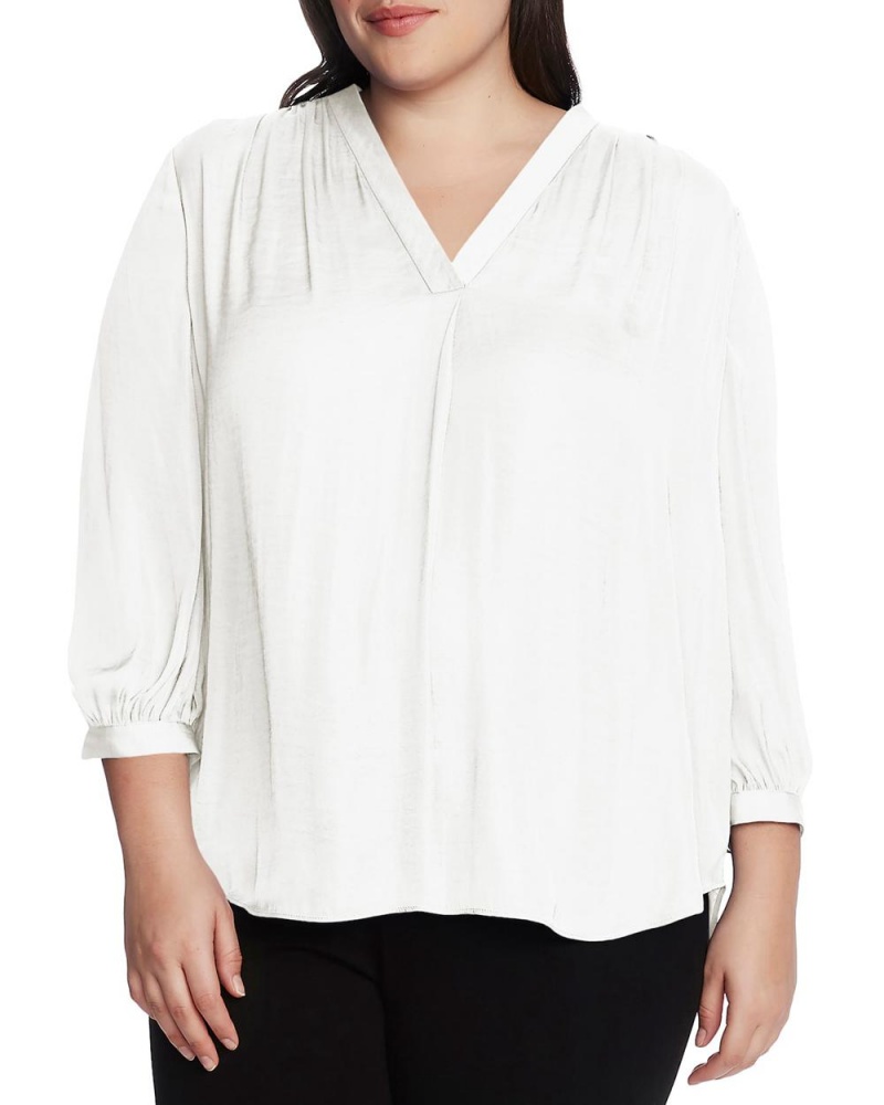 Dámské Halenka Vince Camuto V-Neck Inverted-Pleat (Plus Size) Bílé | 1708-SGCKN