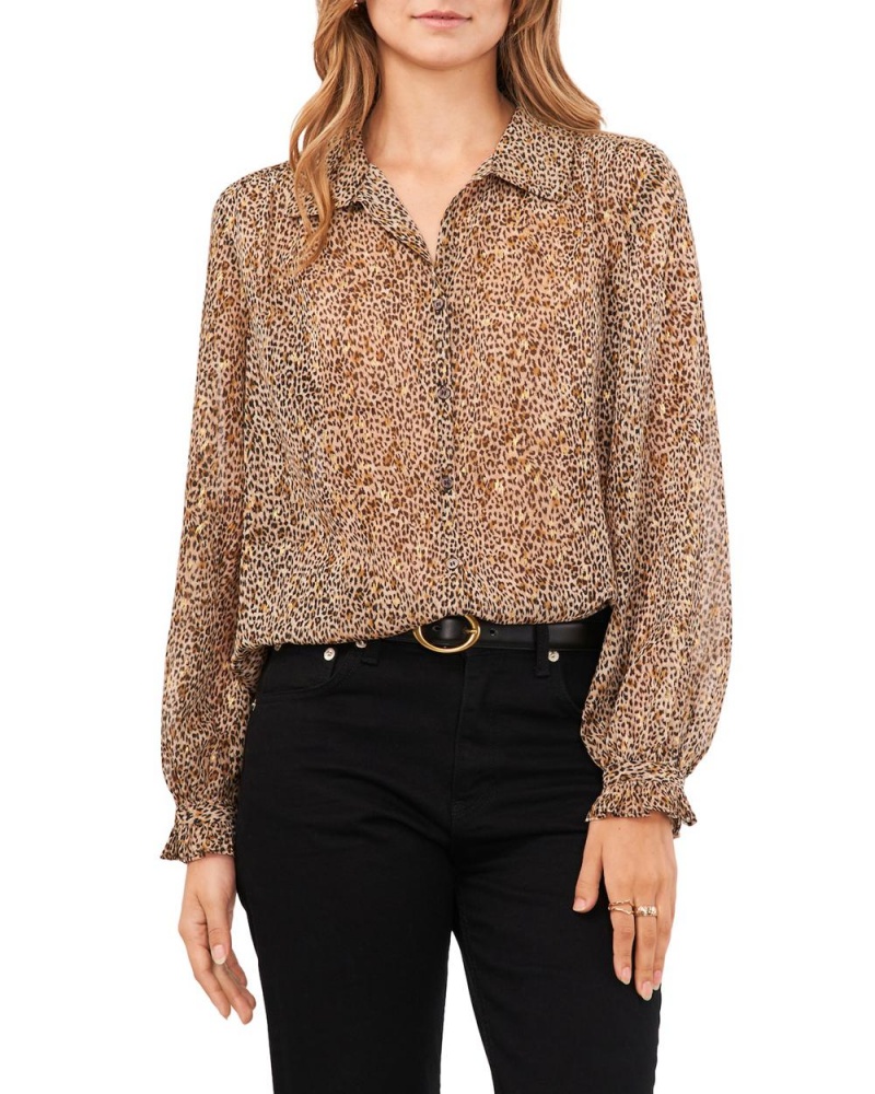 Dámské Košile Vince Camuto Cheetah-Print Chiffon Shirt Hnědé | 6157-EJRSY