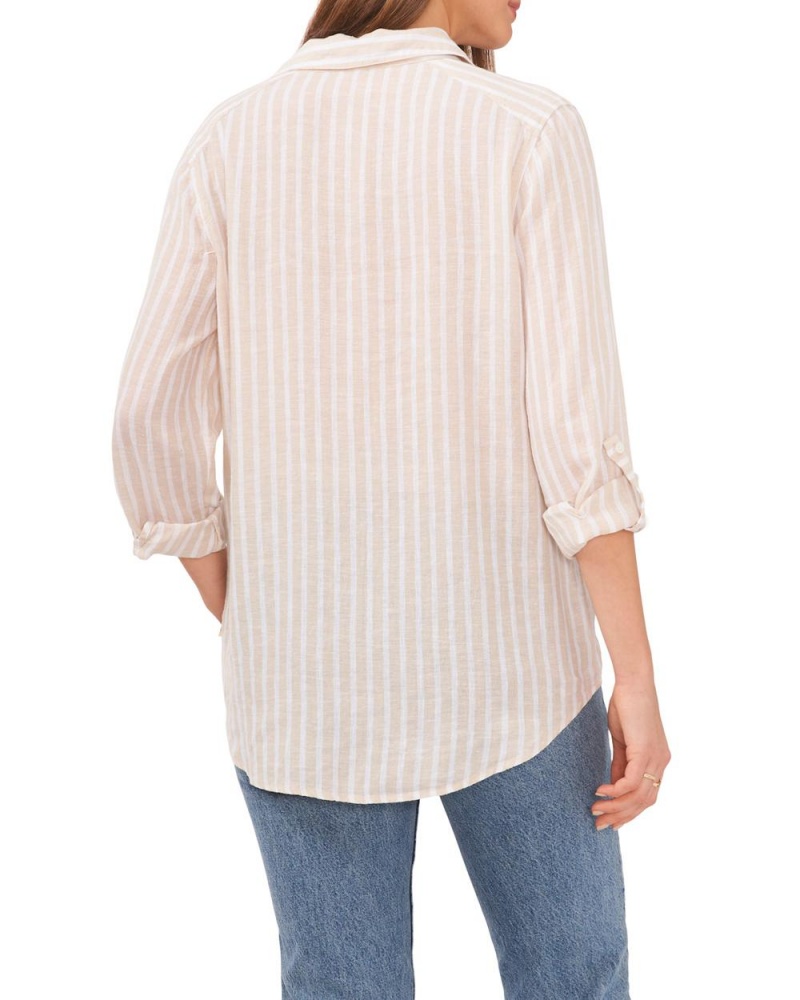 Dámské Košile Vince Camuto Pruhovaný V-Neck Button-Down Shirt Hnědožlutý | 4281-SAHQO