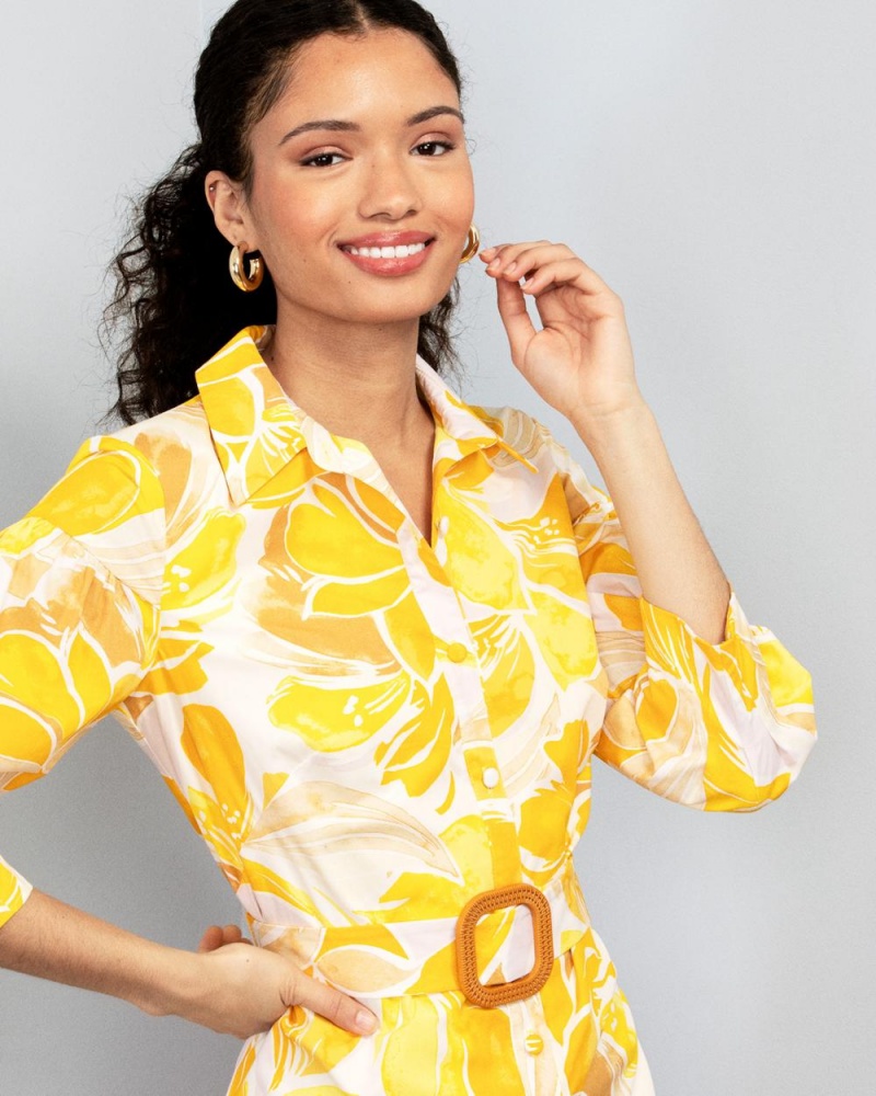 Dámské Košilové Šaty Vince Camuto Print Poplin Shirtdress Žluté | 2876-SOXUE