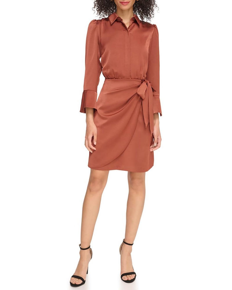 Dámské Košilové Šaty Vince Camuto Satin Crossover-Skirt Shirtdress Hnědé | 6817-UALBE