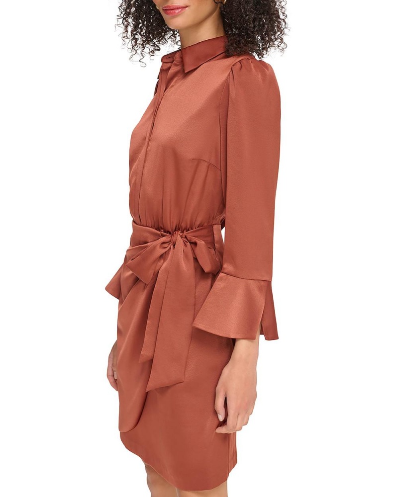 Dámské Košilové Šaty Vince Camuto Satin Crossover-Skirt Shirtdress Hnědé | 6817-UALBE