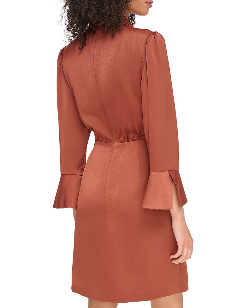 Dámské Košilové Šaty Vince Camuto Satin Crossover-Skirt Shirtdress Hnědé | 6817-UALBE