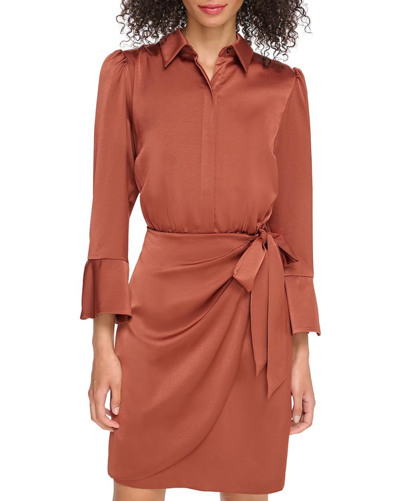 Dámské Košilové Šaty Vince Camuto Satin Crossover-Skirt Shirtdress Hnědé | 6817-UALBE