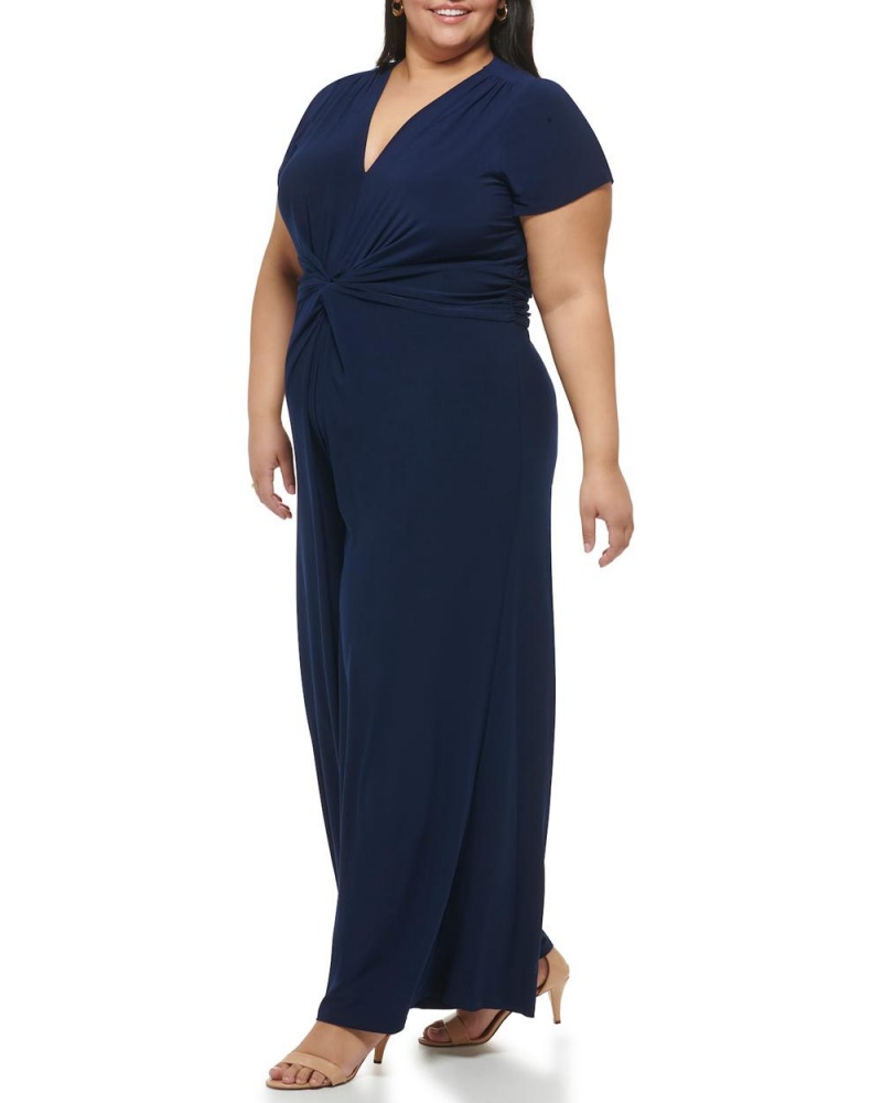 Dámské Kombinéza Vince Camuto Twist-Front Široké-Leg (Plus Size) Tmavě Blankyt | 4397-KXVJP