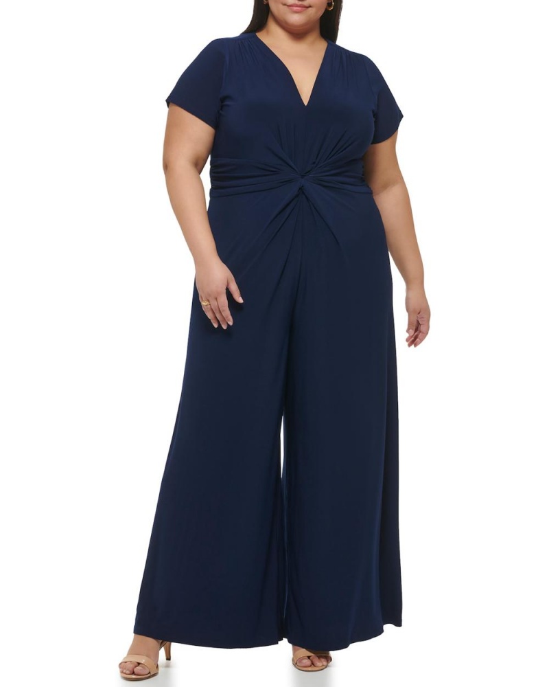 Dámské Kombinéza Vince Camuto Twist-Front Široké-Leg (Plus Size) Tmavě Blankyt | 4397-KXVJP