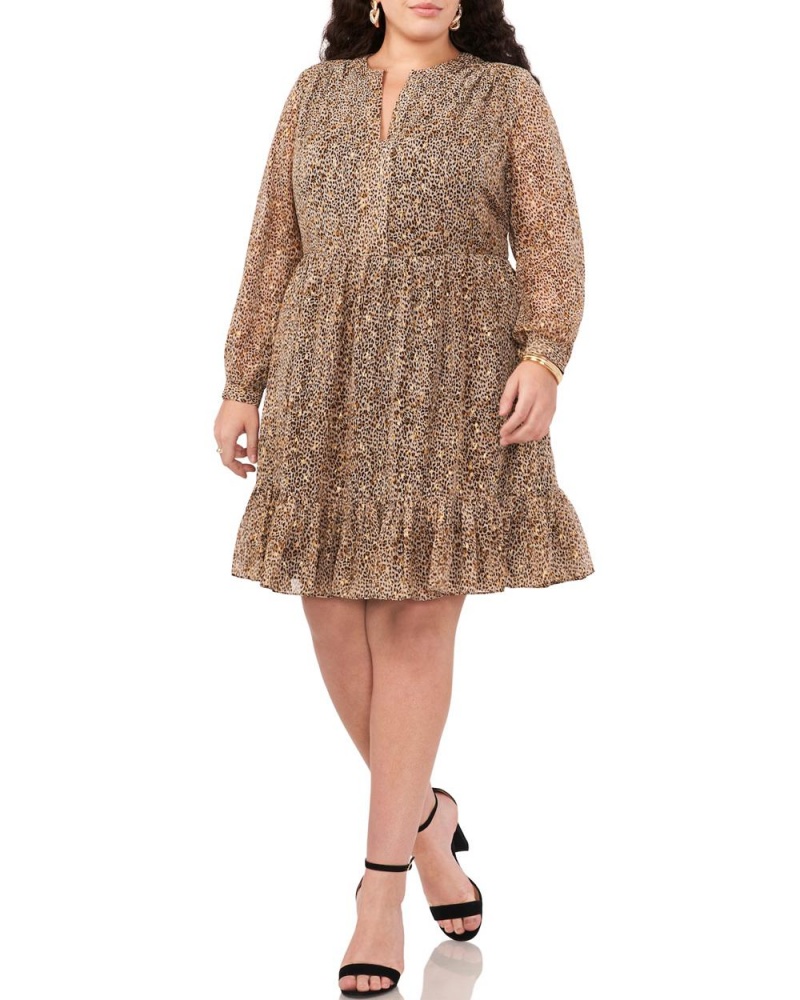 Dámské Maxi Šaty Vince Camuto Cheetah-Print Chiffon (Plus Size) Hnědé | 7896-YHFPR