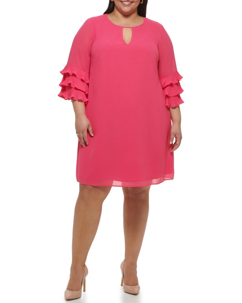 Dámské Maxi Šaty Vince Camuto Chiffon Layered-Sleeve (Plus Size) Růžové | 6450-WGYIA