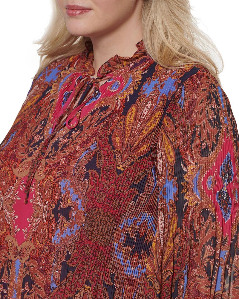 Dámské Maxi Šaty Vince Camuto Floral-And-Paisley-Print Plisovaný Chiffon (Plus Size) Růžové | 2518-TNUXL