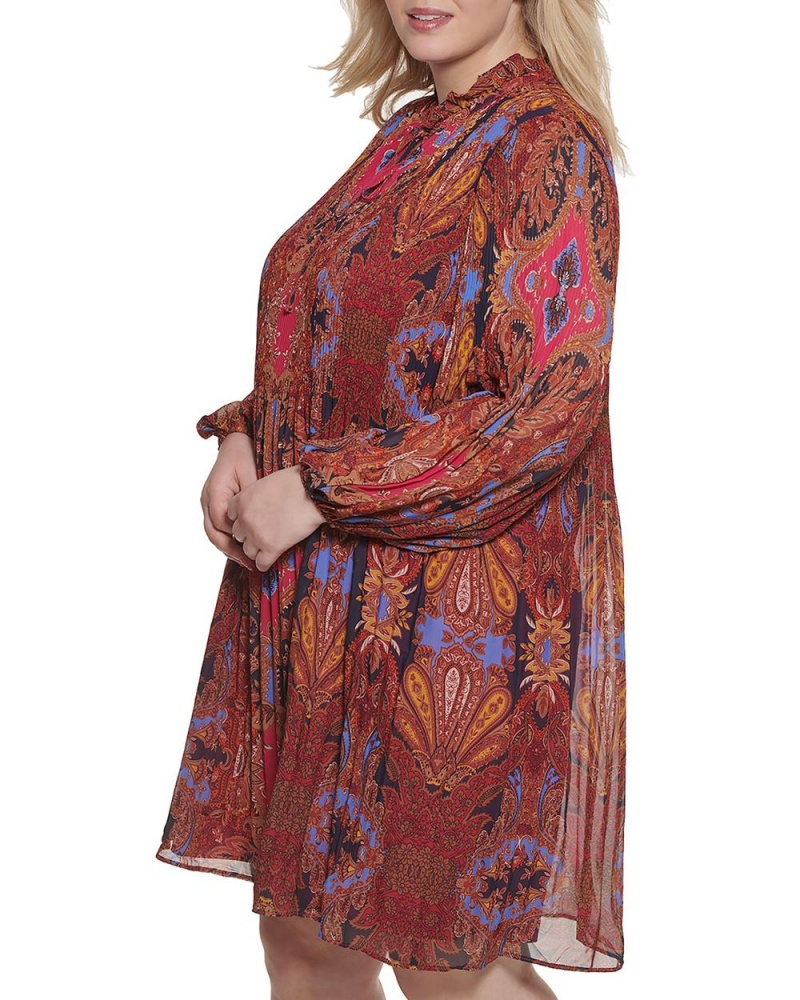 Dámské Maxi Šaty Vince Camuto Floral-And-Paisley-Print Plisovaný Chiffon (Plus Size) Růžové | 2518-TNUXL