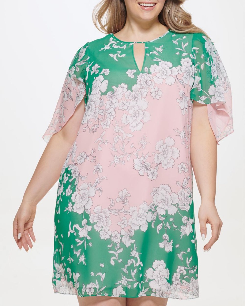 Dámské Maxi Šaty Vince Camuto Floral-Print Colorblock (Plus Size) Tmavě Zelene | 8145-RUOEW