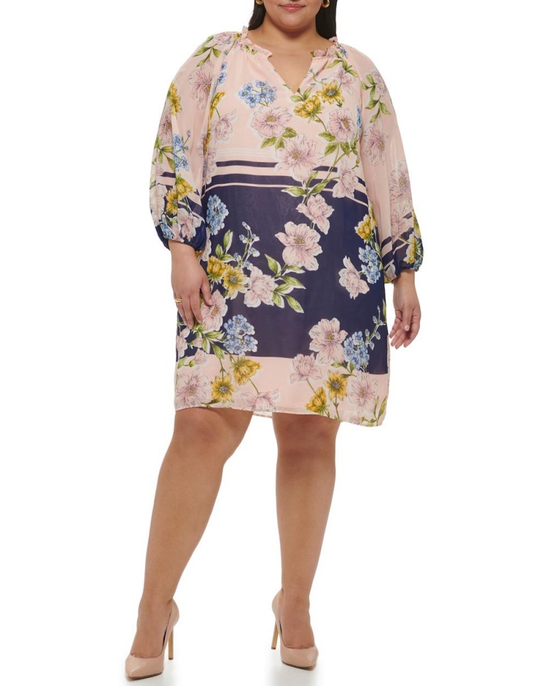 Dámské Maxi Šaty Vince Camuto Floral-Print Chiffon (Plus Size) Viacfarebný | 4928-ZOSJG