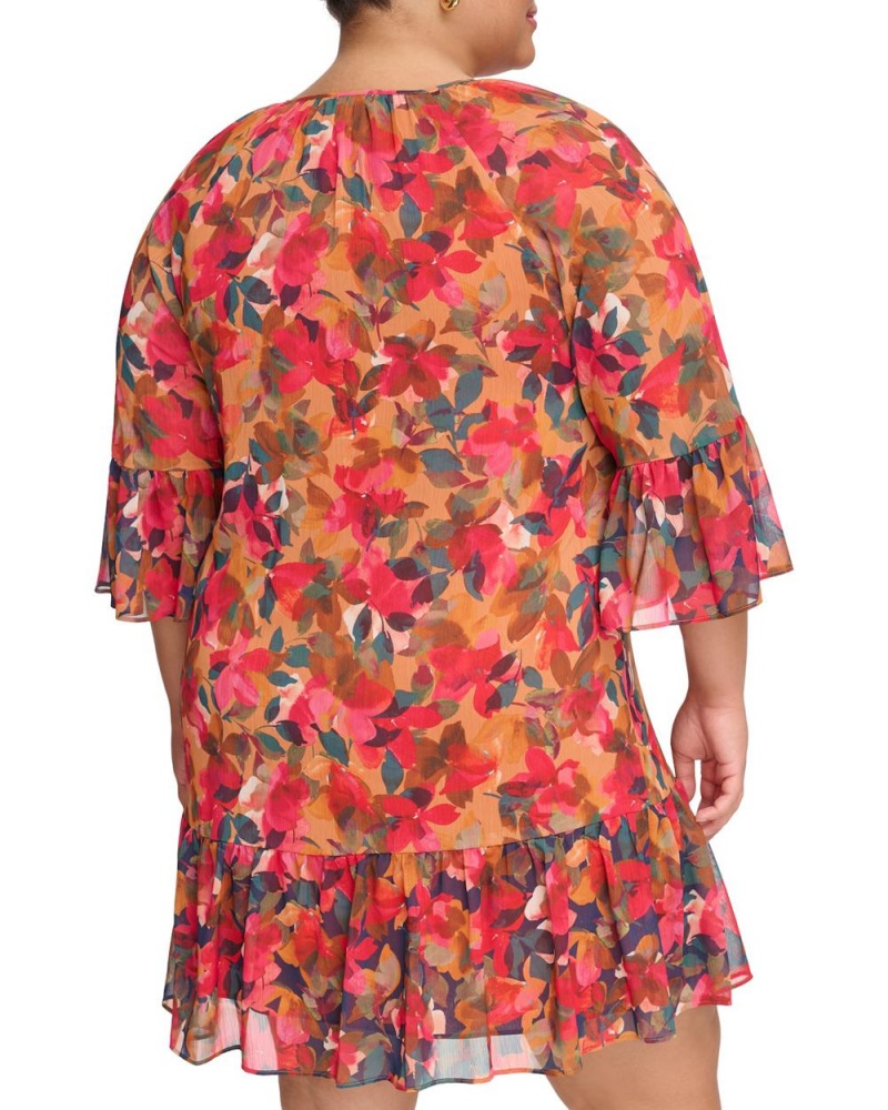 Dámské Maxi Šaty Vince Camuto Floral-Print Chiffon Ruffled(Plus Size) Červené | 3402-XEFHY